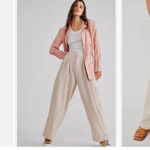Free People Lotta Love Pleated Wide Leg Cotton Pants In Pebble.
